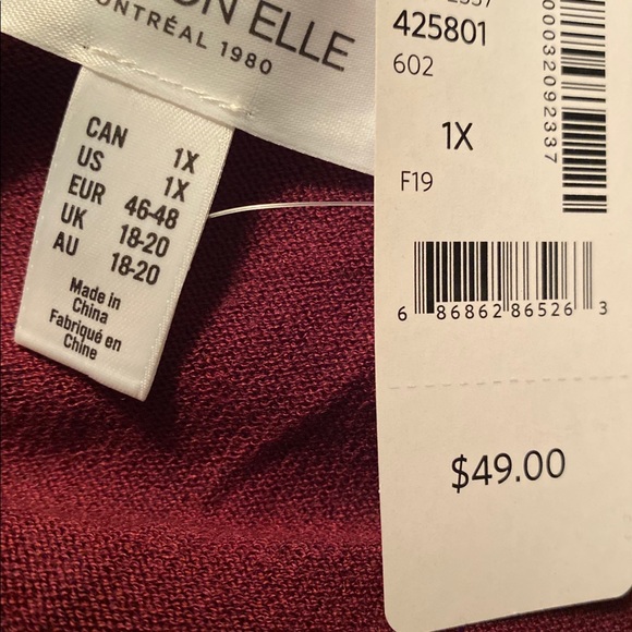 Long Sleeve Cardigan with Shawl Collar - Addition Elle
Size 1X (Red Wine) - Picture 7 of 7